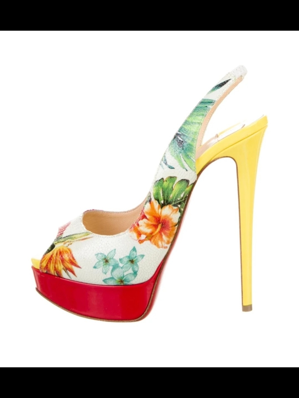 ❤️ RED BOTTOM ❤️ Floral Peep-Toe Platform Slingback Pumps - Yellow & Red